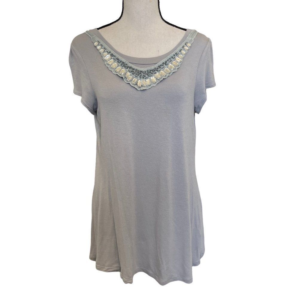 Bluheaven‎ by UMGEE Gray/Blue Embellished Open Back Knit Top - Small